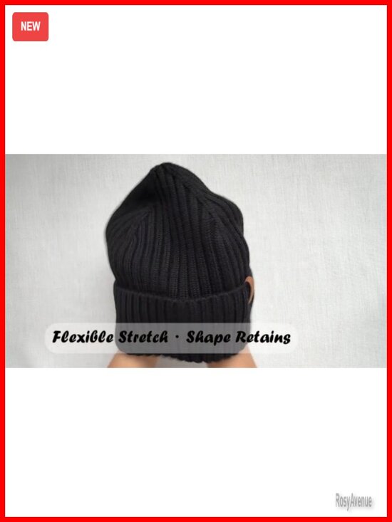 100% Merino Wool Rib Knit Beanie Unisex Cuffed Winter Hat
